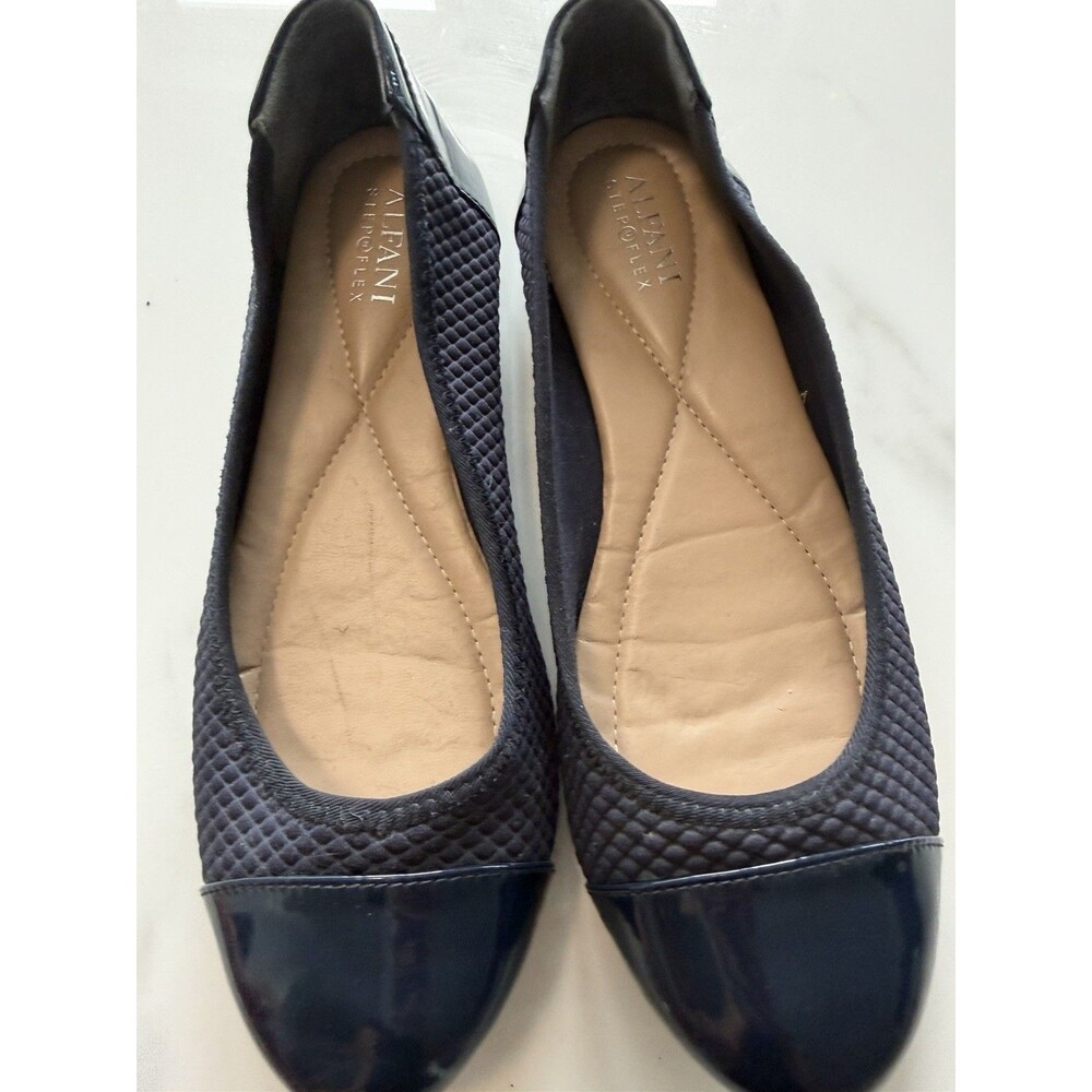 Alfani Stepflex Women’s 7M Navy Quilted Ballet Flats Patent Cap Toe Comfort - Picture 5 of 8